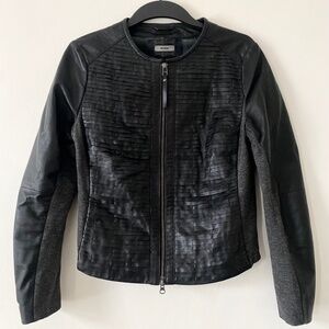 RIANI Black Leather and Fabric Jacket Size 8
